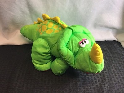 Vintage 1992 Fisher Price Puffalump Dino Roars Green Triceratops Dinosaur Plush