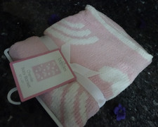 tadpoles chenille baby blanket 30" X 40" pink w white rainbows  hearts New