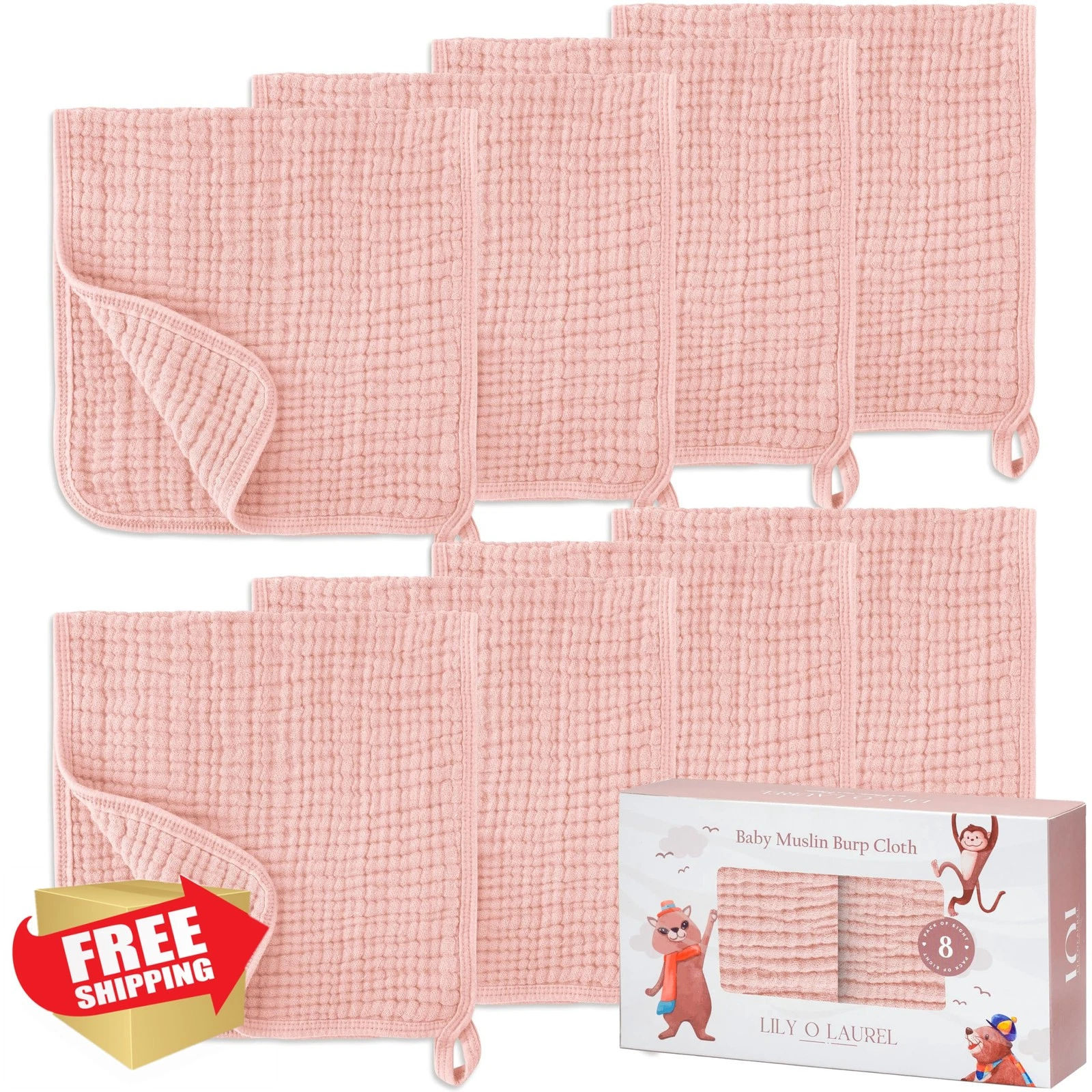 LILY O LAUREL Burp Cloths Pack of 8 Pink