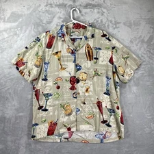 VTG Paradise Found Shirt men's Large Hawaiian Button Up Rayon Cocktail Champagne