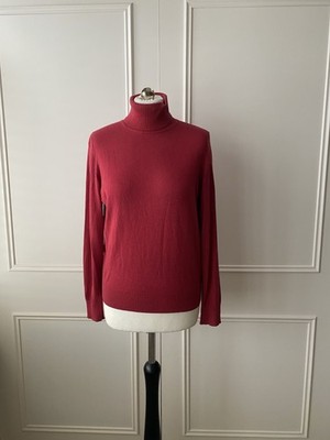 August Silk 90s Red Silk Blend High Neck Jumper Slim Fit Size M UK 12-14 Vintage