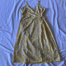 Nine West Womens Yellow Lined Adjustable Spaghetti Tropical Wrap Dress Size L