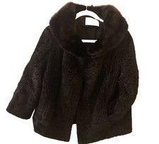 Vintage Black Curly Lamb Wool Short Jacket Mink Shawl Collar 1950 s Size Unknown