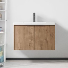 30in Plywood Floating Wall Mounted Vanity Cabinet W/Resin Sink Basin and 2 Doors