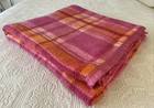 Vintage Viscose / Rayon Queen Blanket Pink / Orange Check 235 cm x 210 cm