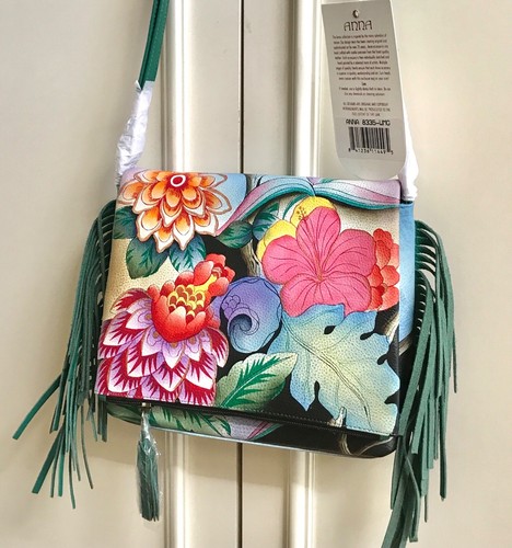 Anuschka Anna NWT🌸Flap-over Fringe Detailed Crossbody-Whimsical Garden 8335-WMG - Picture 9 of 13