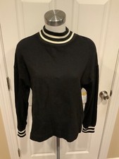 Sundry Black Sweatshirt W/ White Striped Neckline cuffs, Size 1 Small , NWT