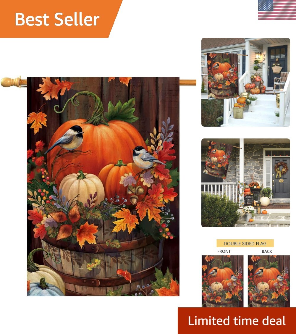 Fall Thanksgiving Pumpkin House Flag 28x40 Inch Double-Sided Autumn Vertical Outdoor Decor  