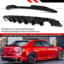 For 2015-23 Chrysler 300 Gloss Black Dual Exhaust Rear Diffuser + Trunk Spoiler