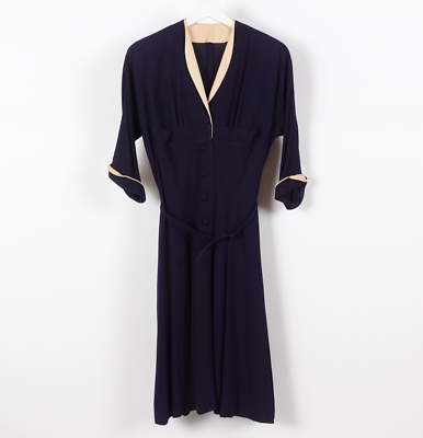 Vintage 40s Women's Midi Day Dress Button Belted Size Small Navy 1940s Cocktail | eBay Vintage 40s Women's Midi Day Dress Button Belted Size Small Navy 1940s Cocktail | eBay