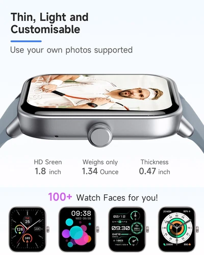 Smart Watch for Women Men for Android iOS, Alexa Built-in, 1.8 IP68 Waterproof