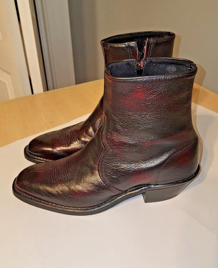 Abilene Mens Sage Western Black Cherry Dress Boots 8.5 Side Zipper