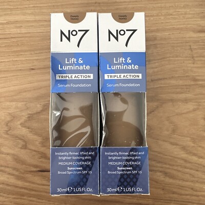 Lot of 2 No7 Lift & Luminate Triple Action Serum Foundation Deeply Honey 01-2024