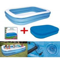 Waves Swimmingpool Planschbecken Family Pool Eckig Blau Inkl Abdeckung 305 X 183