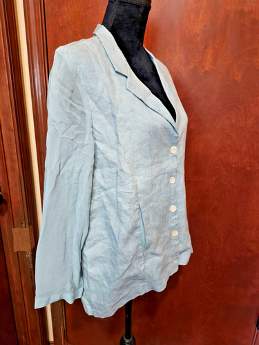 Soft Surroundings Cambout Jacket Large Aqua Stormy Linen Crepe Sleeve Blazer New - Picture 3 of 12