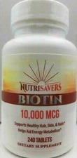 BIOTIN 10,000 mcg HAIR-SKIN-NAIL HEALTH*240 TABS-NUTRISAVERS BIOTIN
