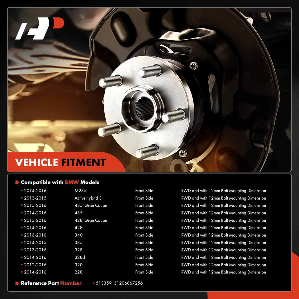 Conjunto de cojinete de cubo delantero o de rueda A-Premium para BMW 228i 320i 435i M235i 428i Foto 2 de 4