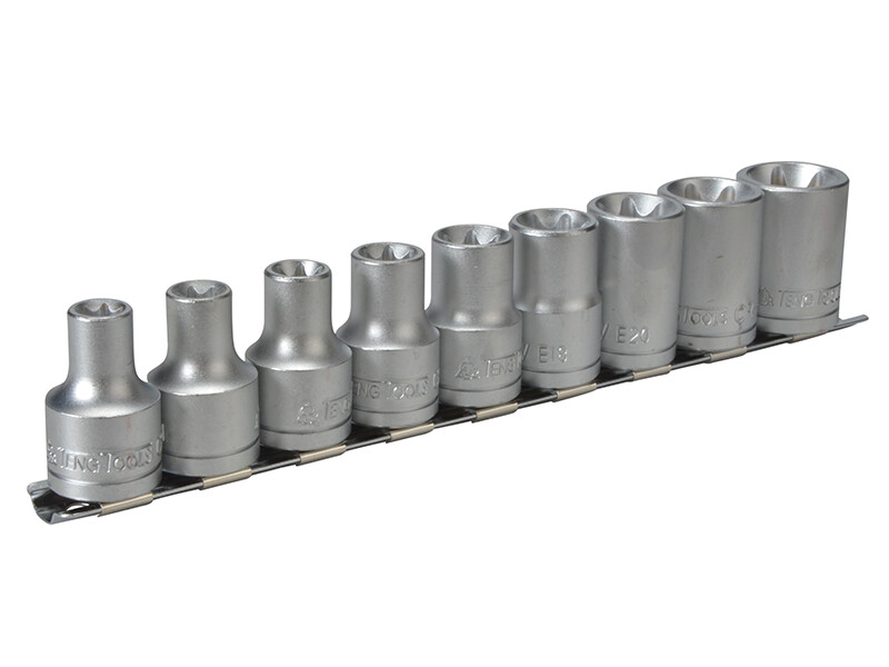 Set Di Rail Per Chiave TORX Esterno Teng 1/2In M1210, 9 Pezzi TENM1210