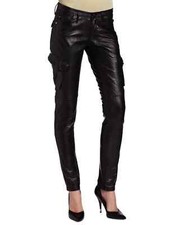 Real Leather Cargo Biker Pants Skinny 6 Pockets Trousers Slim fit Leggings