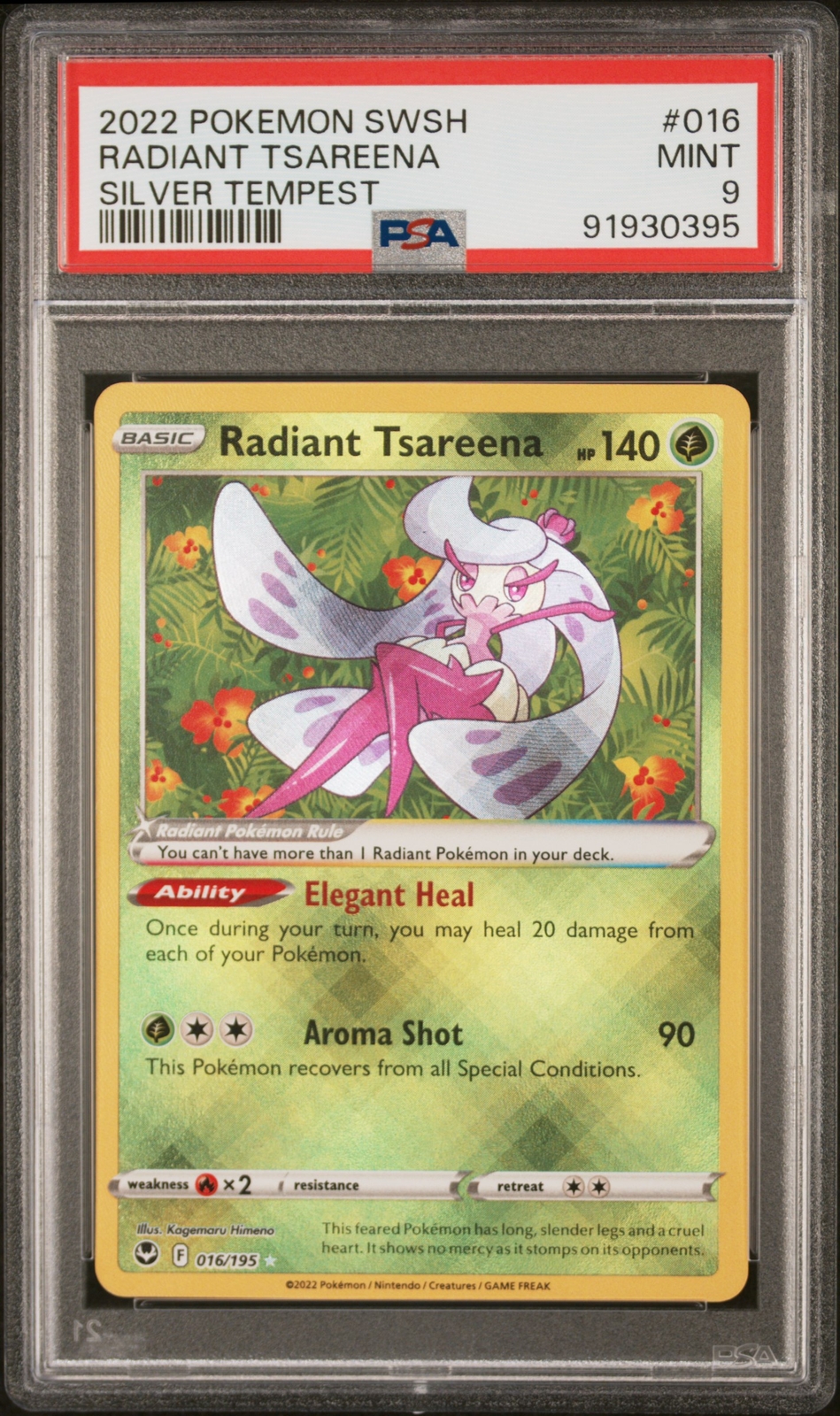 2022 POKEMON SWORD & SHIELD SILVER TEMPEST #016 RADIANT TSAREENA PSA 9