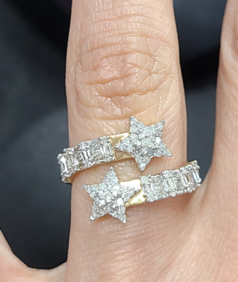 Deal !0.65CT Genuine  Baguettes Diamond Star cuff Ring 10K Yellow Gold