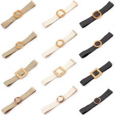 Lady Braided Woven Belt Round Square Buckle Belt Casual Jeans Dress D cor YN342