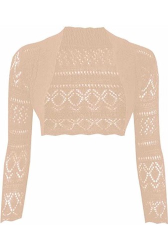 Women Long Sleeve Knitted Crochet Shrug Cardigan Bolero Ladies Crop Top - Picture 9 of 23