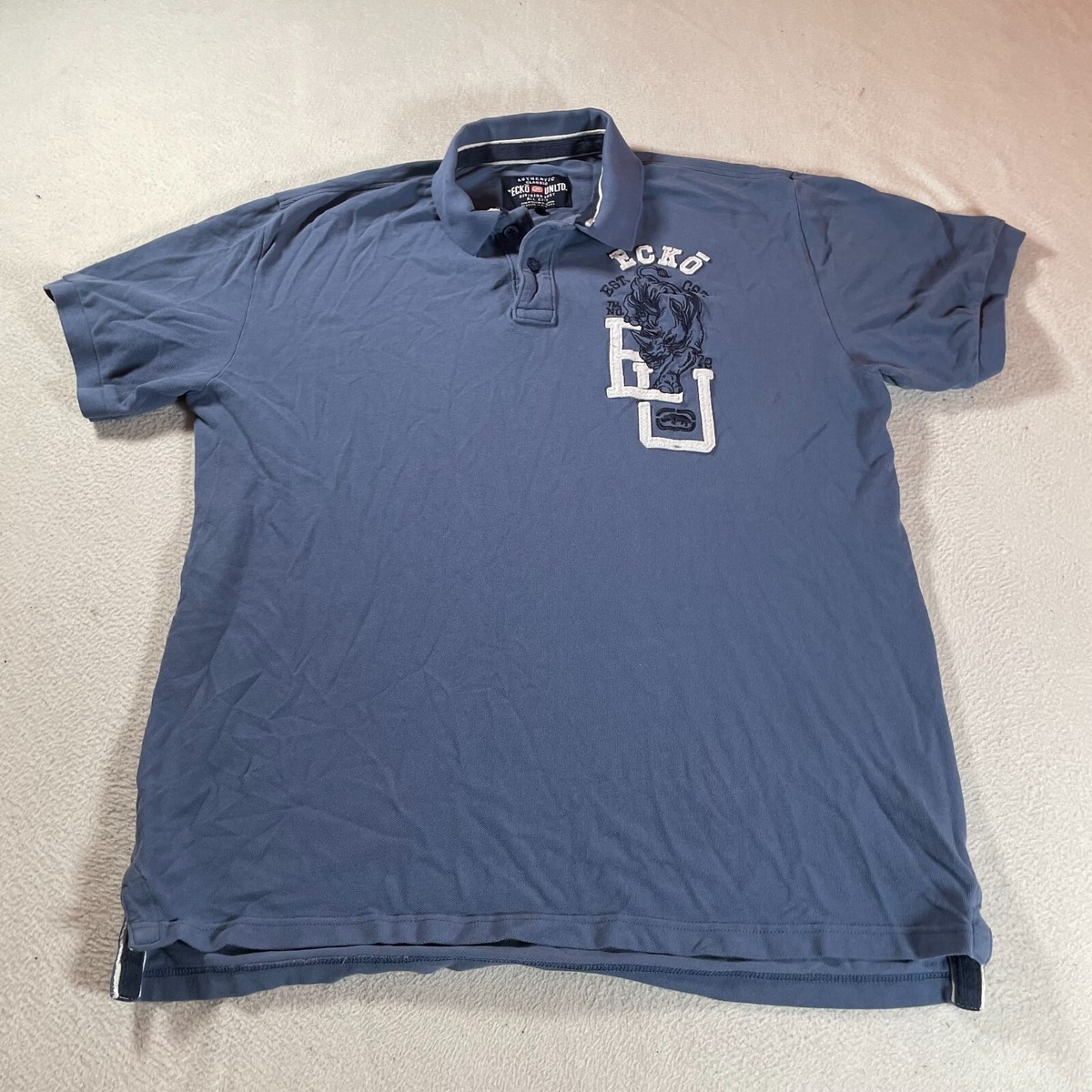 Y2K Ecko Unltd Polo Shirt Mens XXL 2XL Blue Baggy Street Wear