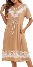 Women's Short Sleeve Floral Nightgown - Soft Cotton Blend Sleep Dress