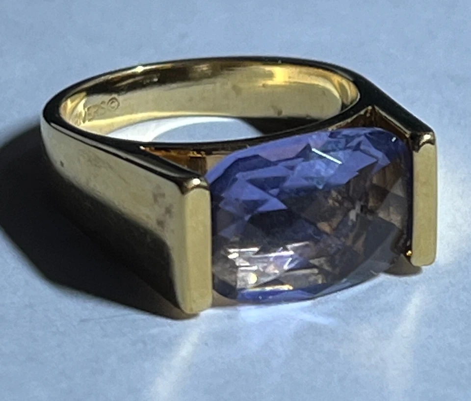 Elegante y Escaso Anillo Joan Rivers Tono Dorado Elevado Ovalado Imitación Tanzanita Piedra Talla 8 Foto 4 de 4