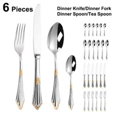6 Pieces Stainless Steel Cutlery Plated Tableware Set Flatware Kitchen Utensils