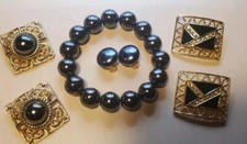 4 Pc Vtg Lot: 2 Musi Signed Shoe Clips  Bracelet And Clip Earrings