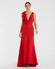 MAC DUGGAL Size 14 Sleeveless RED V Neck BOW DETAIL CREPE Mermaid GOWN Dress New