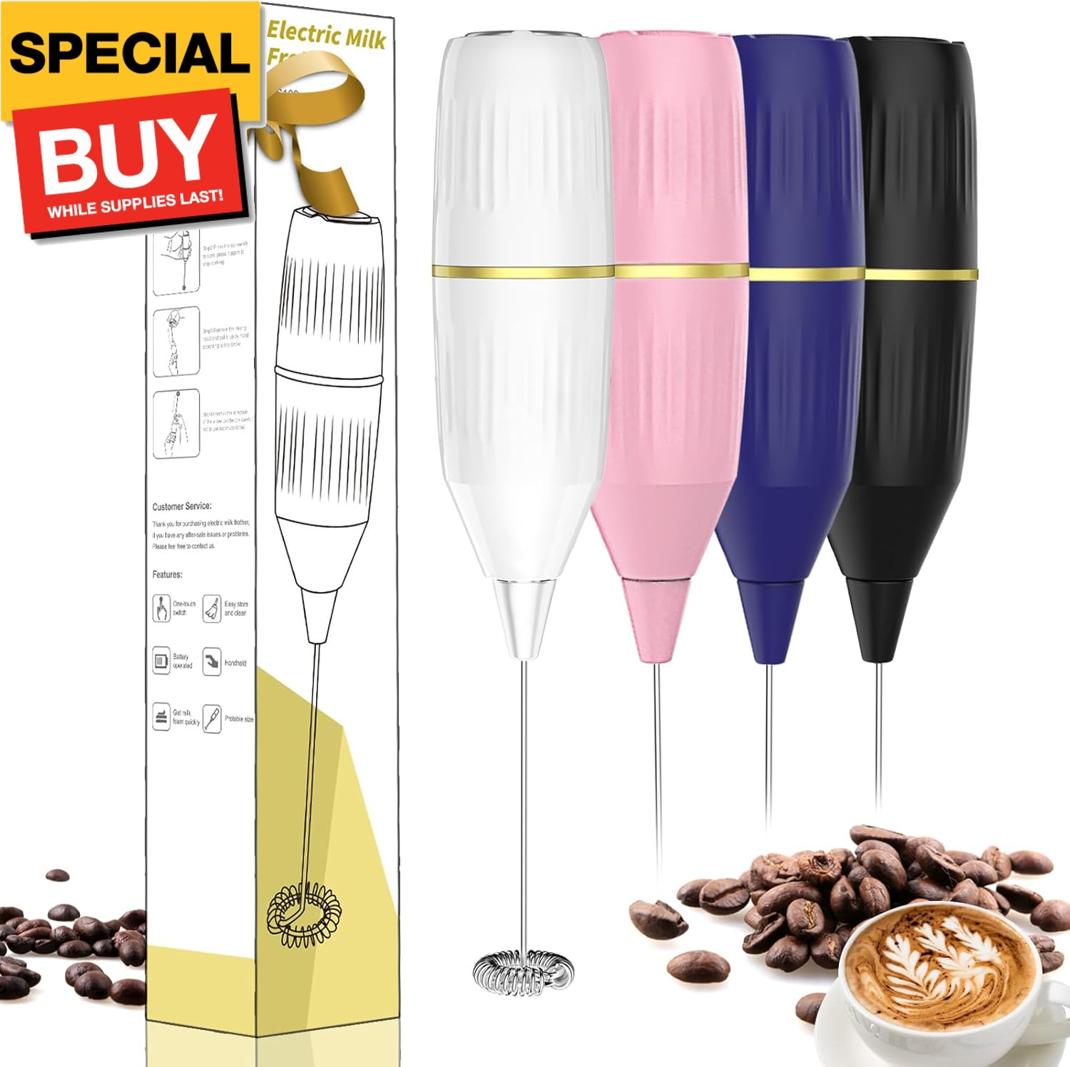 Milk Frother Handheld,Mini Drink Mixer and Coffee Blender Fr