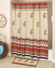 Kokopelli Southwestern Shower Curtain Hooks Rug Aztec Santa fe Accessory Set