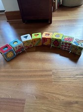 Vintage Fabric Blocks Lot of 8 Alphabet Animal Pictures Shapes Stacking Soft EUC