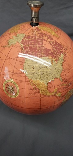 Peach Color Desktop World Globe 8" Full Height 11" Chrome Base Home Decor - Picture 4 of 5