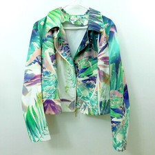 Jennifer Lopez Tropical Moto Jacket Pink Green White Gold Miami Palm Plant Xl