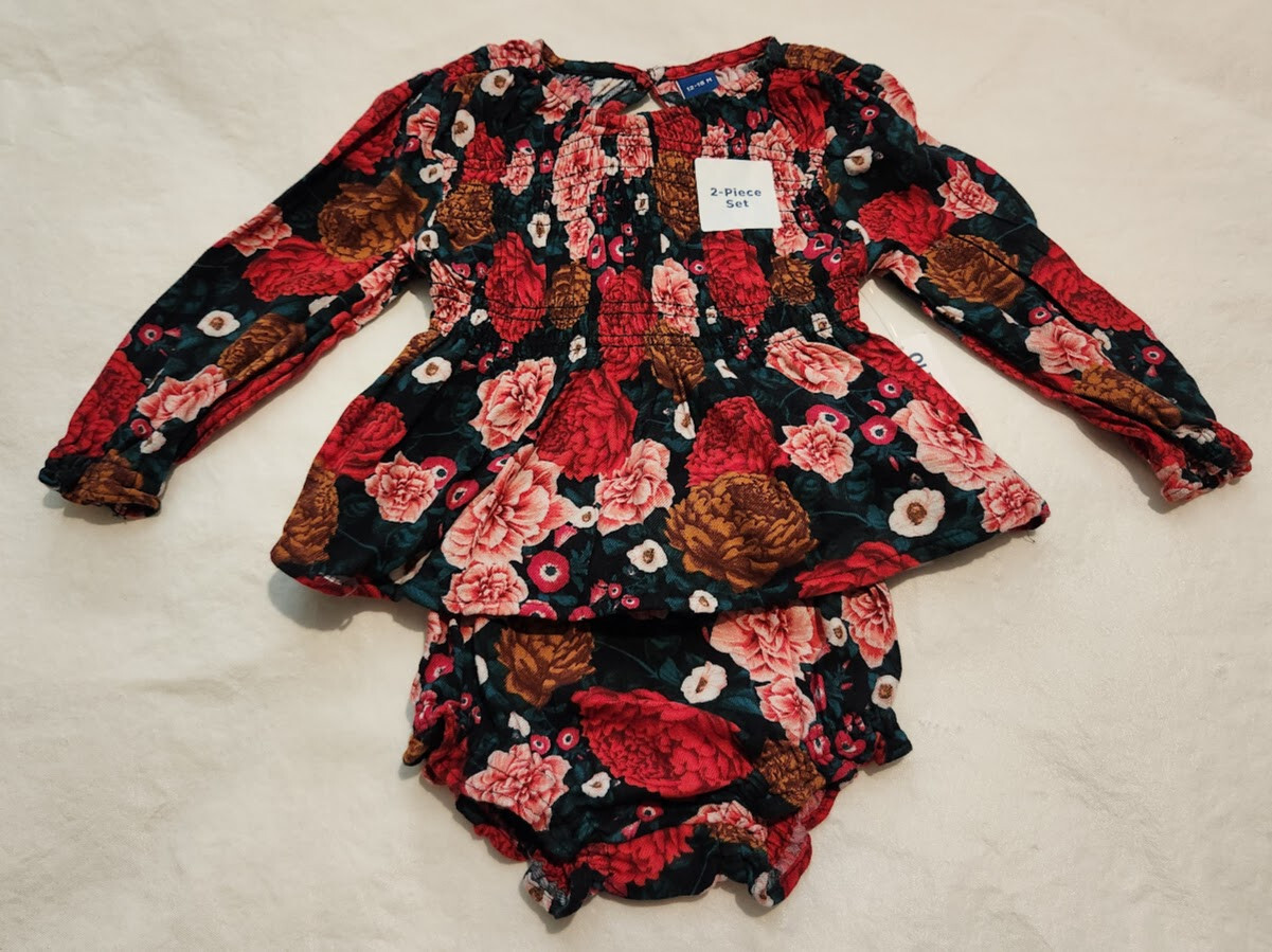 NWT Old Navy Smocked Floral Top Bloomers Outfit 2PC 1218 Months Baby