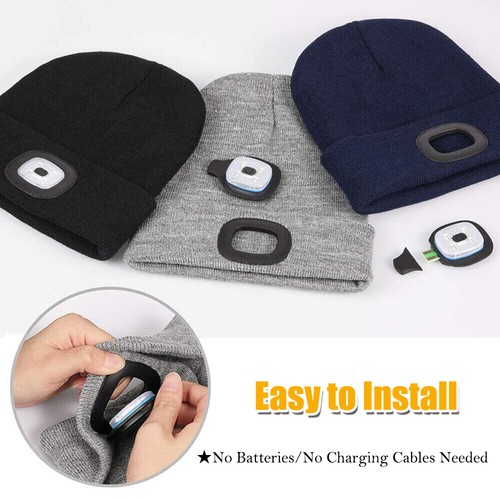 1/2 pieza Unisex LED Gorro Sombrero Luz Recargable Invierno Cálido Tejido Faro Gorra - Imagen 5 de 20