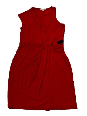CARVEN Red Sleeveless Asymmetrical Ruched Ribbed Stretch