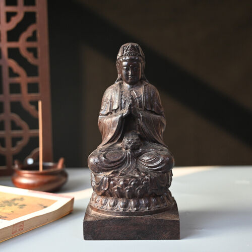 Chenxiang Wood Carving Sitting Meditation Hand In Hand Statue Of Guanyin Bodhisa - Picture 1 of 4