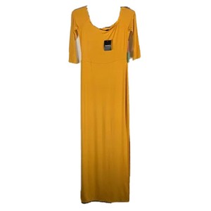 Forever 21 Yellow Dress Long Ankle Length Maxi Round Neck 3 4 Sleeves Nwt Ebay