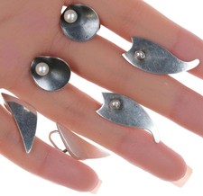 Henry Steig (1906-1973) Modernist sterling freeform Screw back earrings (3) pair