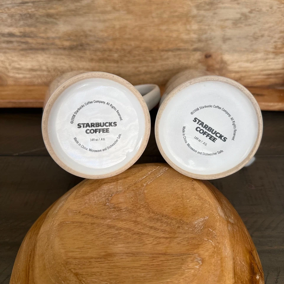 Juego de 2 tazas de café Starbucks blancas altas 14 oz cerámica 2008 Foto 4 de 4