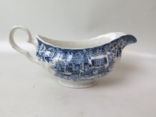 Johnson Bros Blue and White Coaching Scenes Sauciere England Porzellan 21,2 cm L