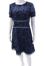 Elie Tahari Womens A-Line Fit and Flare Dark Blue Short Sleeve Dress Zip Size 6