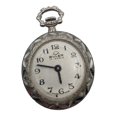 Vintage Buler 17 Jewel Swiss Mini Pocket Watch Engraved Case Parts Repair Lot
