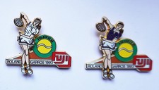 2 pin's LB créations Paris 1993 Roland Garros tennis woman Fuji polo blanc bleu