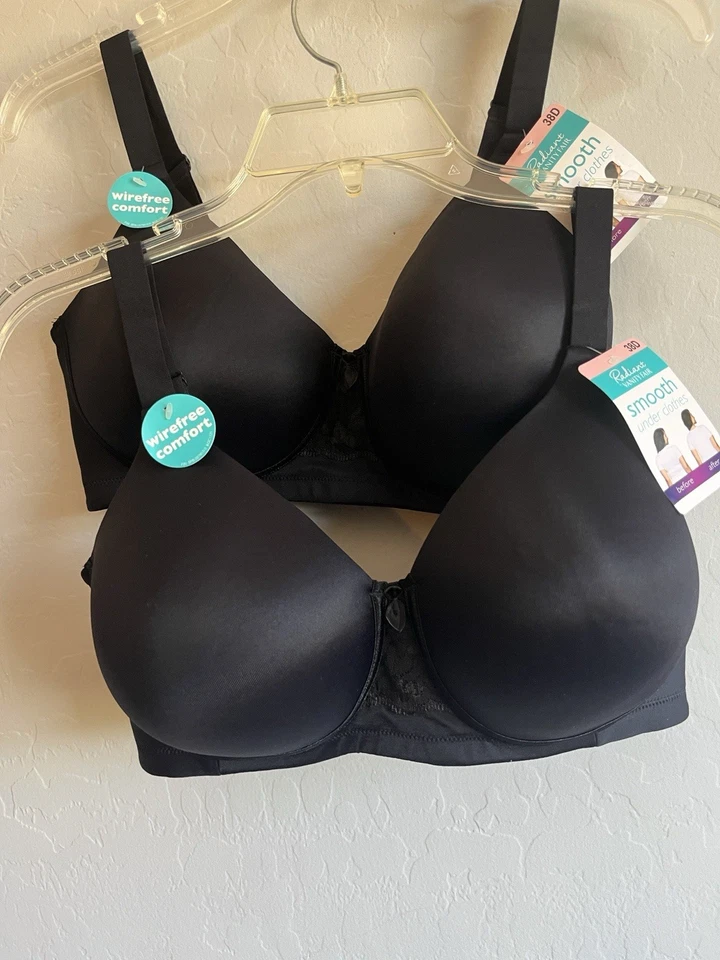 Dos sujetadores Vanity Fair radiantes inalámbricos, suavizantes traseros y laterales cobertura completa 38D Foto 4 de 4